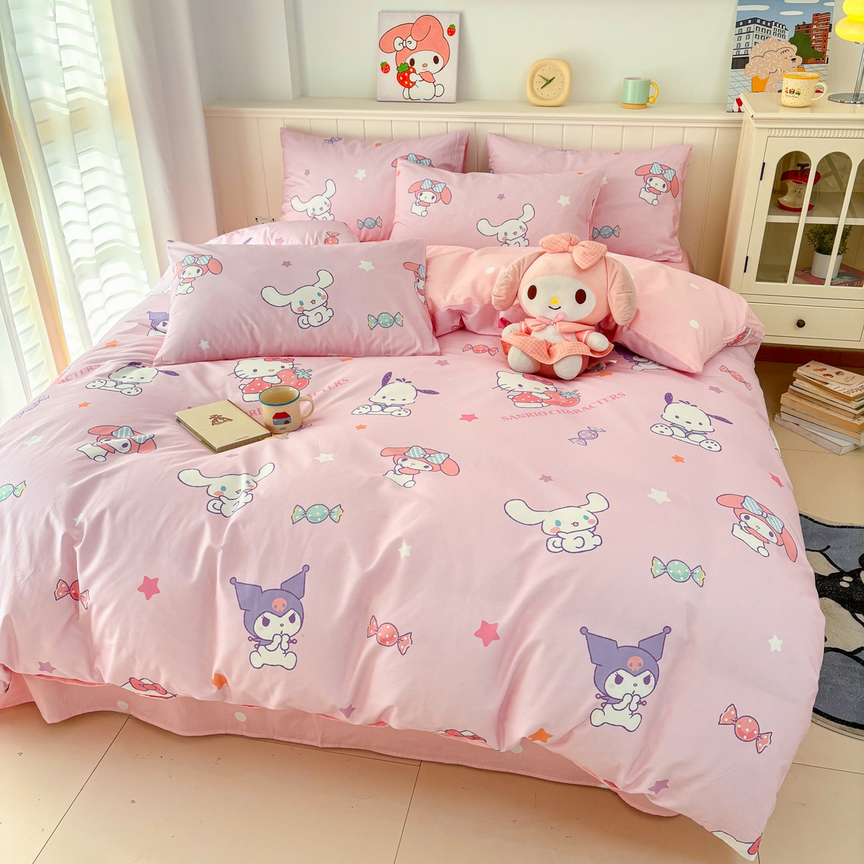 91家纺网 家纺一手货源 找家纺 孩子王家纺 2026新款卡通A类全棉纯棉正版授权小版三丽鸥系列四件套（含防伪码）甜心大派对