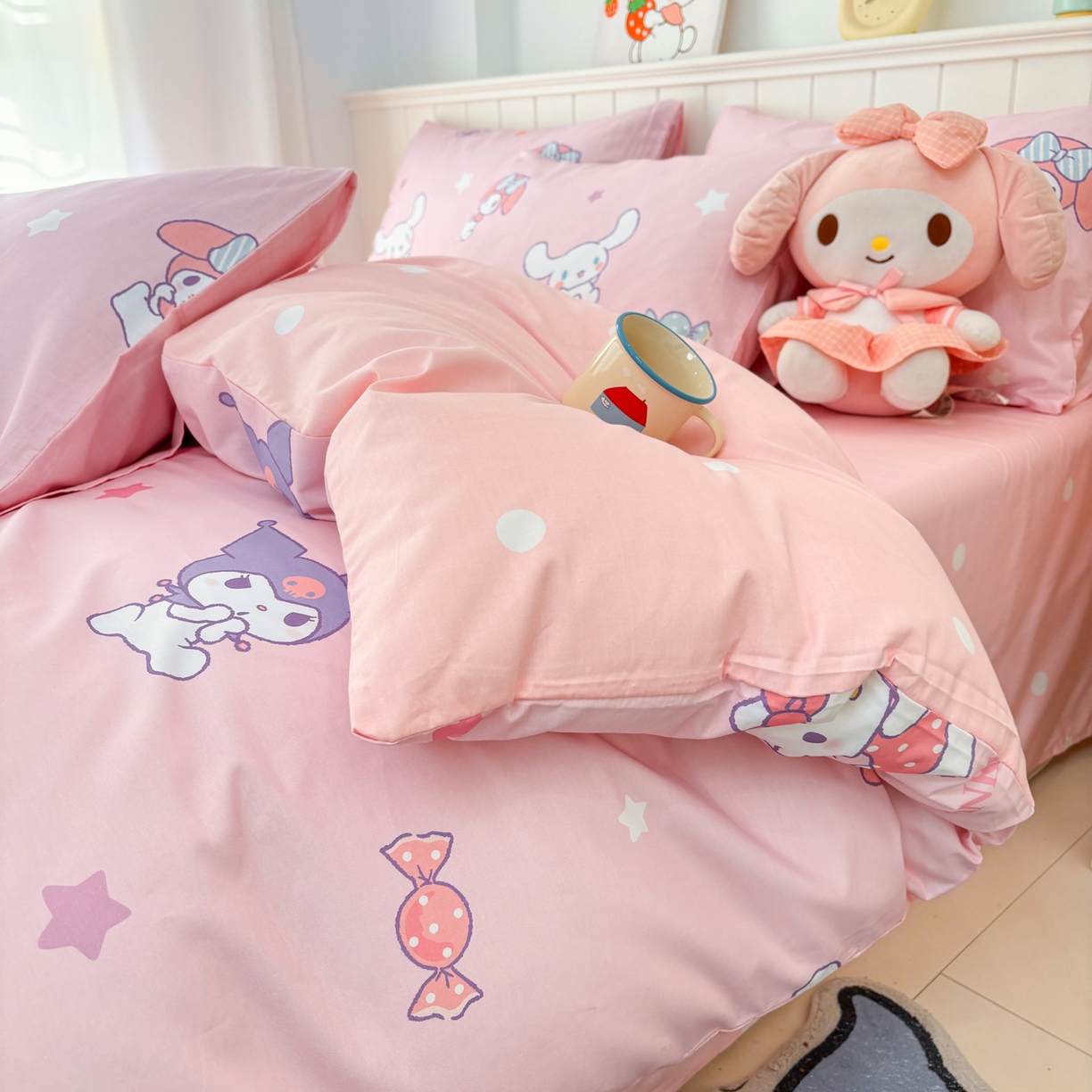 91家纺网 家纺一手货源 找家纺 孩子王家纺 2026新款卡通A类全棉纯棉正版授权小版三丽鸥系列四件套（含防伪码）甜心大派对