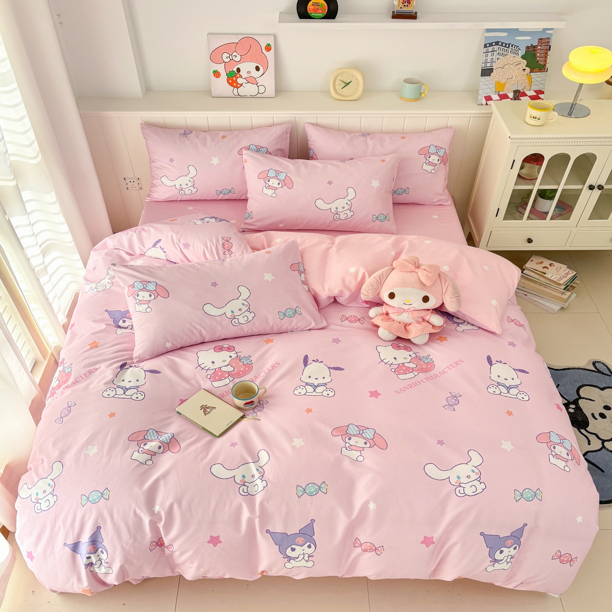 91家纺网 家纺一手货源 找家纺 孩子王家纺 2026新款卡通A类全棉纯棉正版授权小版三丽鸥系列四件套（含防伪码）甜心大派对