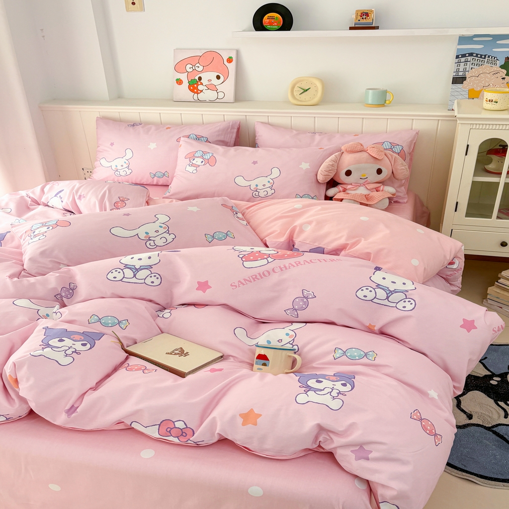 91家纺网 家纺一手货源 找家纺 孩子王家纺 2026新款卡通A类全棉纯棉正版授权小版三丽鸥系列四件套（含防伪码）甜心大派对