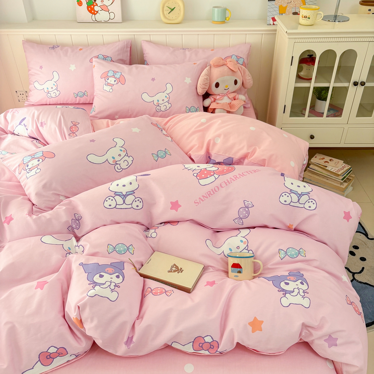 91家纺网 家纺一手货源 找家纺 孩子王家纺 2026新款卡通A类全棉纯棉正版授权小版三丽鸥系列四件套（含防伪码）甜心大派对