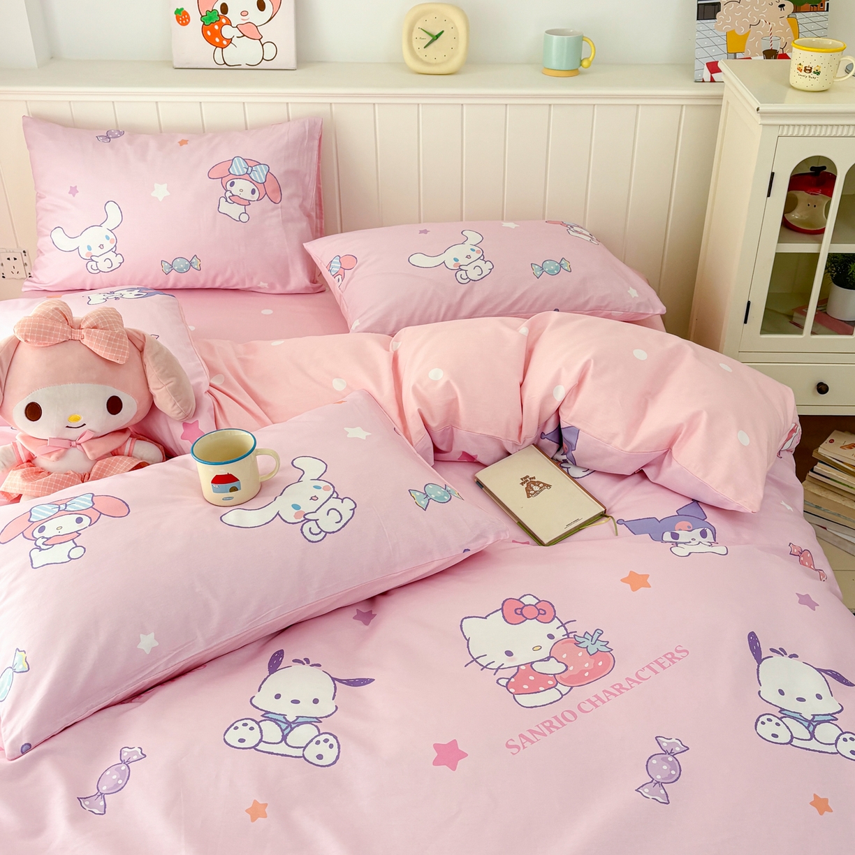 91家纺网 家纺一手货源 找家纺 孩子王家纺 2026新款卡通A类全棉纯棉正版授权小版三丽鸥系列四件套（含防伪码）甜心大派对