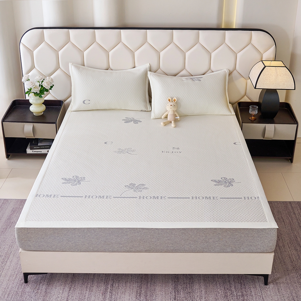 91家纺网 家纺一手货源 找家纺 梵克保罗 2026新款A类凉感豆豆席平铺款凉席席子-落叶 平铺款-落叶米色