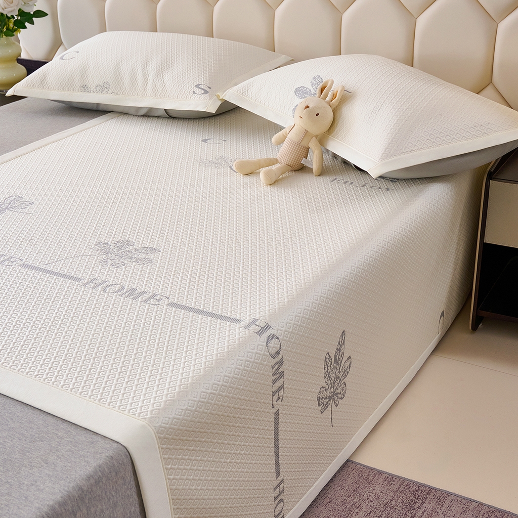 91家纺网 家纺一手货源 找家纺 梵克保罗 2026新款A类凉感豆豆席平铺款凉席席子-落叶 平铺款-落叶米色