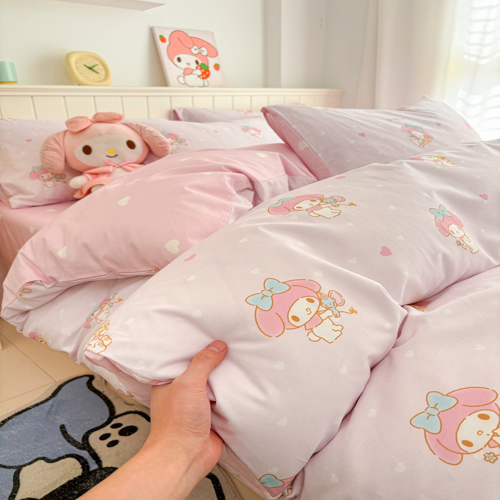 91家纺网 家纺一手货源 找家纺 孩子王家纺 2026新款卡通A类全棉纯棉正版授权小版三丽鸥系列四件套（含防伪码）真爱美乐蒂