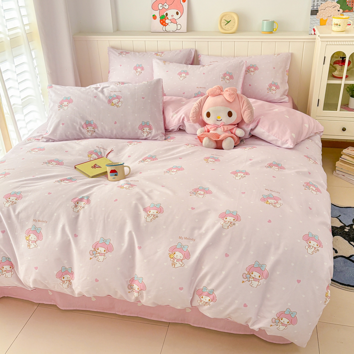 91家纺网 家纺一手货源 找家纺 孩子王家纺 2026新款卡通A类全棉纯棉正版授权小版三丽鸥系列四件套（含防伪码）真爱美乐蒂