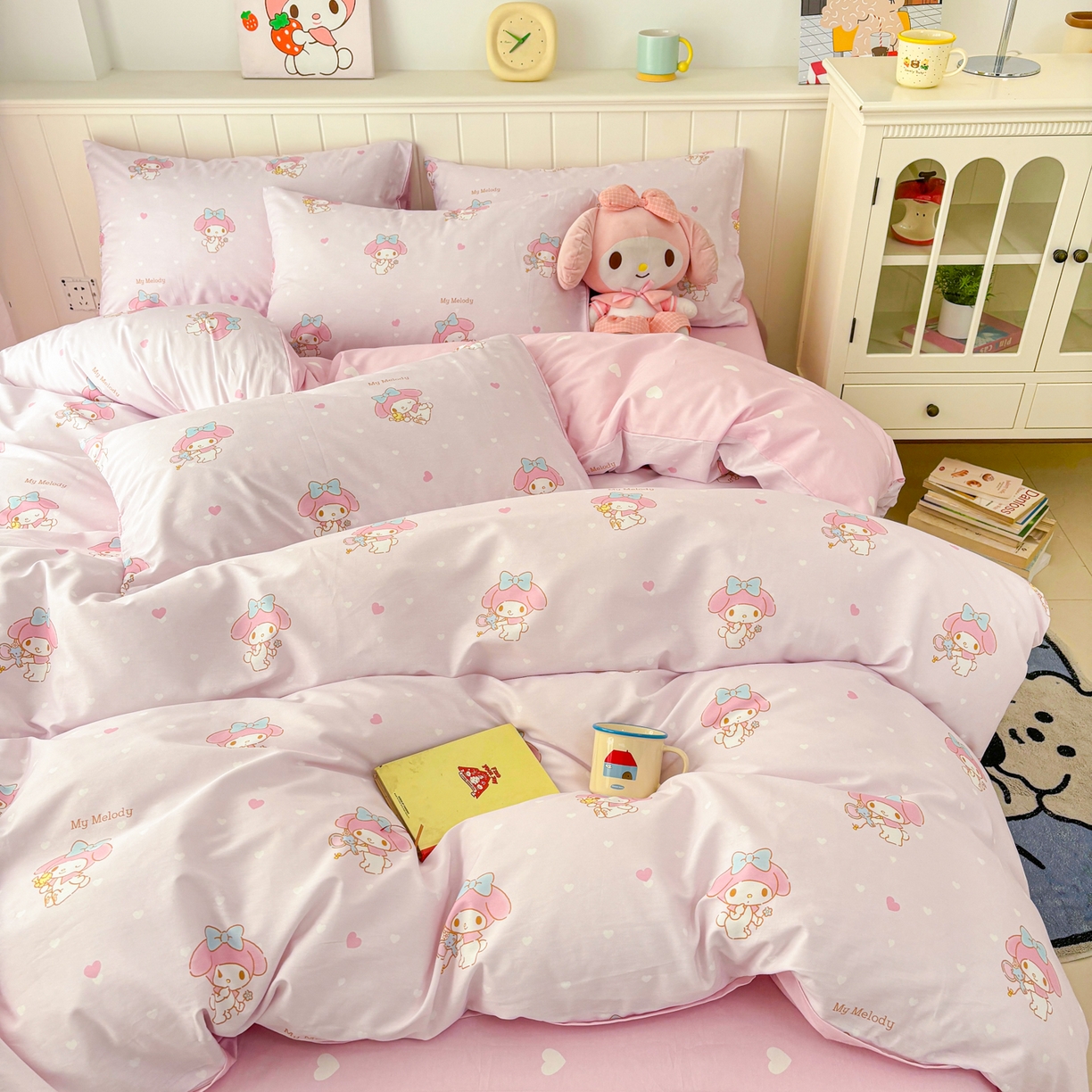 91家纺网 家纺一手货源 找家纺 孩子王家纺 2026新款卡通A类全棉纯棉正版授权小版三丽鸥系列四件套（含防伪码）真爱美乐蒂