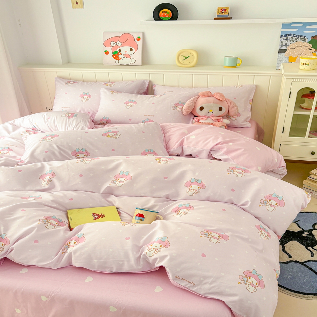 91家纺网 家纺一手货源 找家纺 孩子王家纺 2026新款卡通A类全棉纯棉正版授权小版三丽鸥系列四件套（含防伪码）真爱美乐蒂