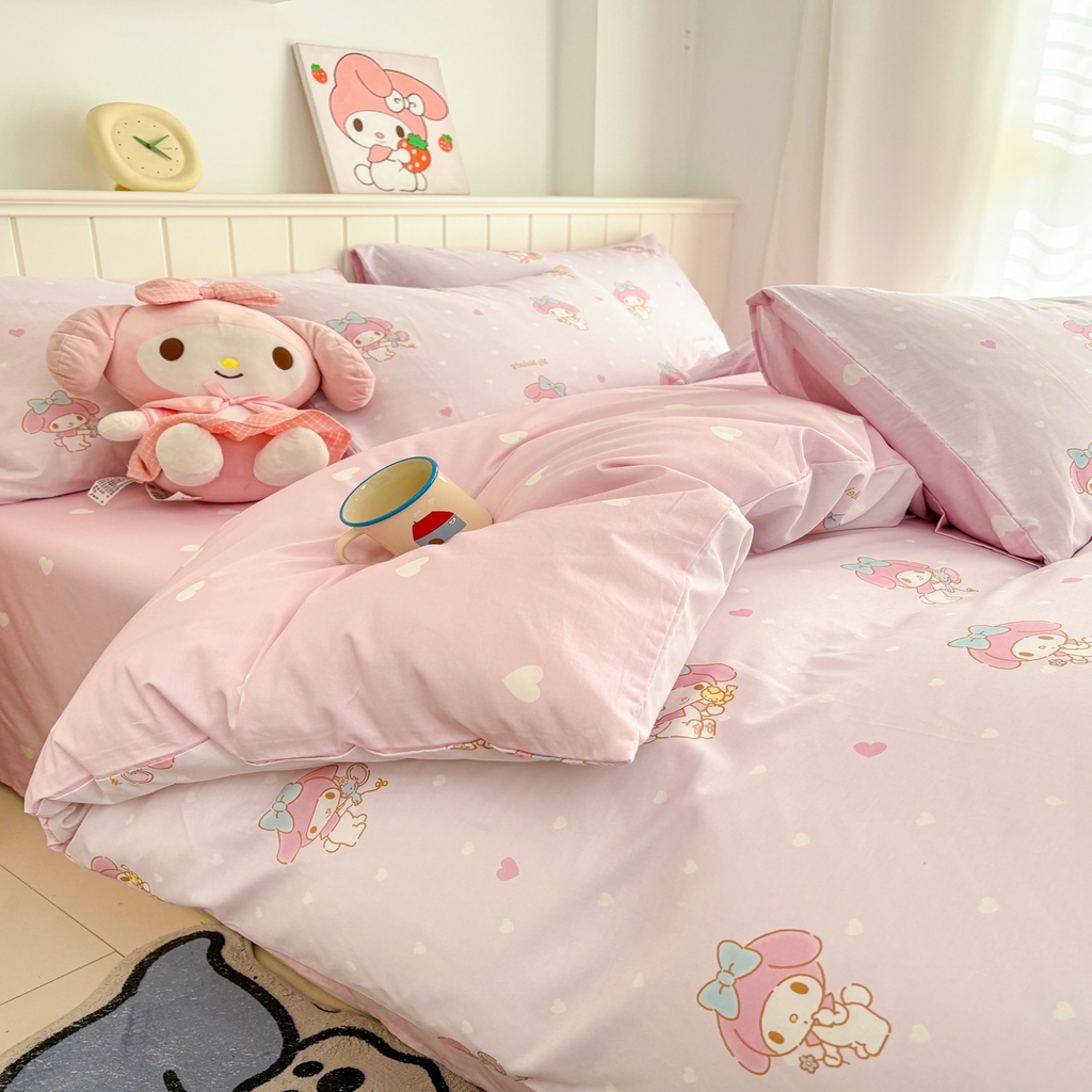 91家纺网 家纺一手货源 找家纺 孩子王家纺 2026新款卡通A类全棉纯棉正版授权小版三丽鸥系列四件套（含防伪码）真爱美乐蒂