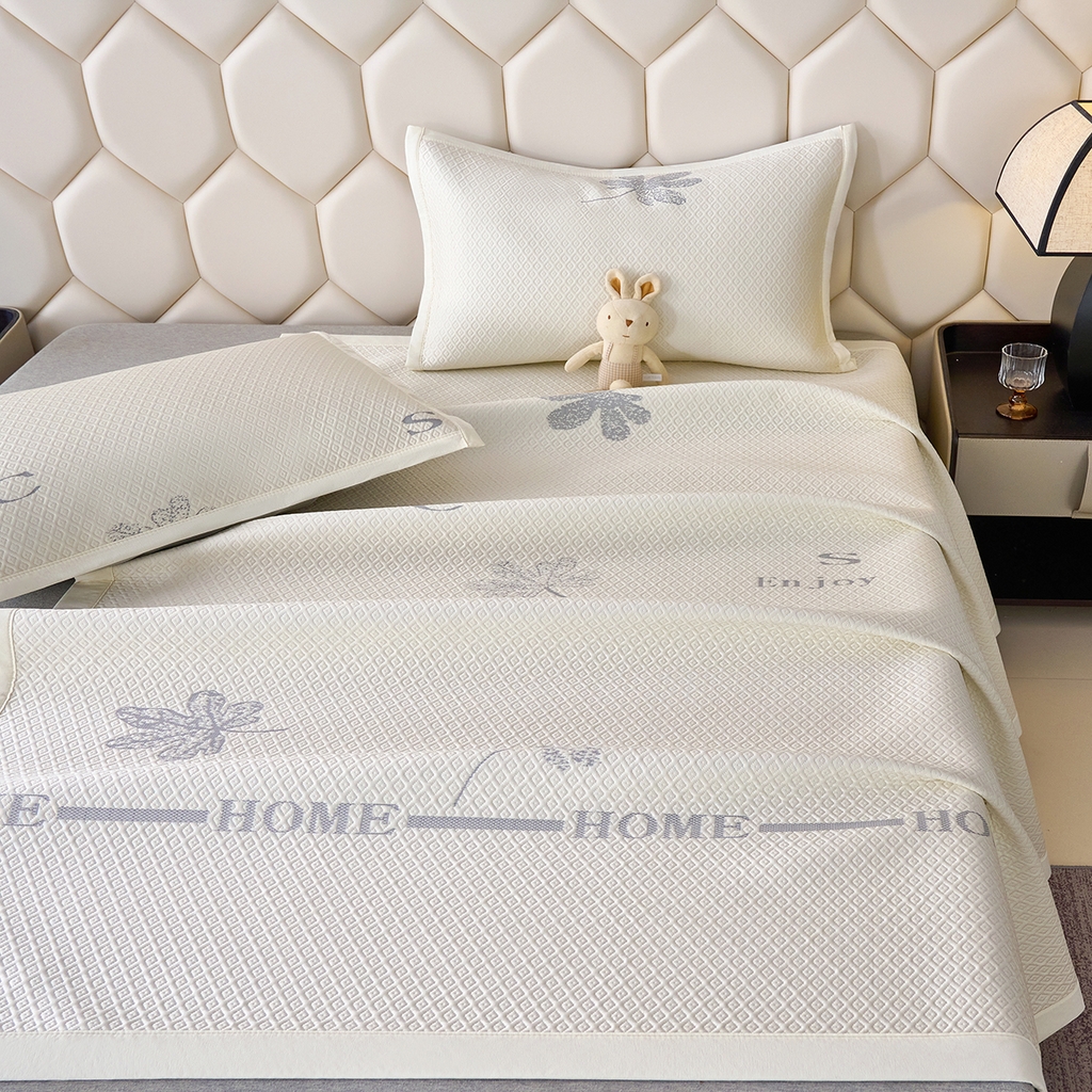 91家纺网 家纺一手货源 找家纺 梵克保罗 2026新款A类凉感豆豆席平铺款凉席席子-落叶 平铺款-落叶米色