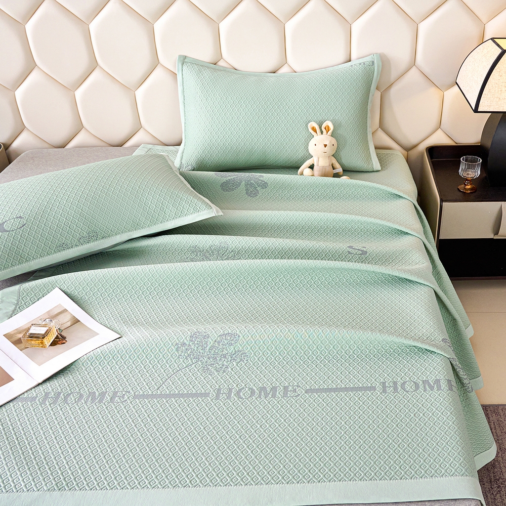 91家纺网 家纺一手货源 找家纺 梵克保罗 2026新款A类凉感豆豆席平铺款凉席席子-落叶 平铺款-落叶绿色