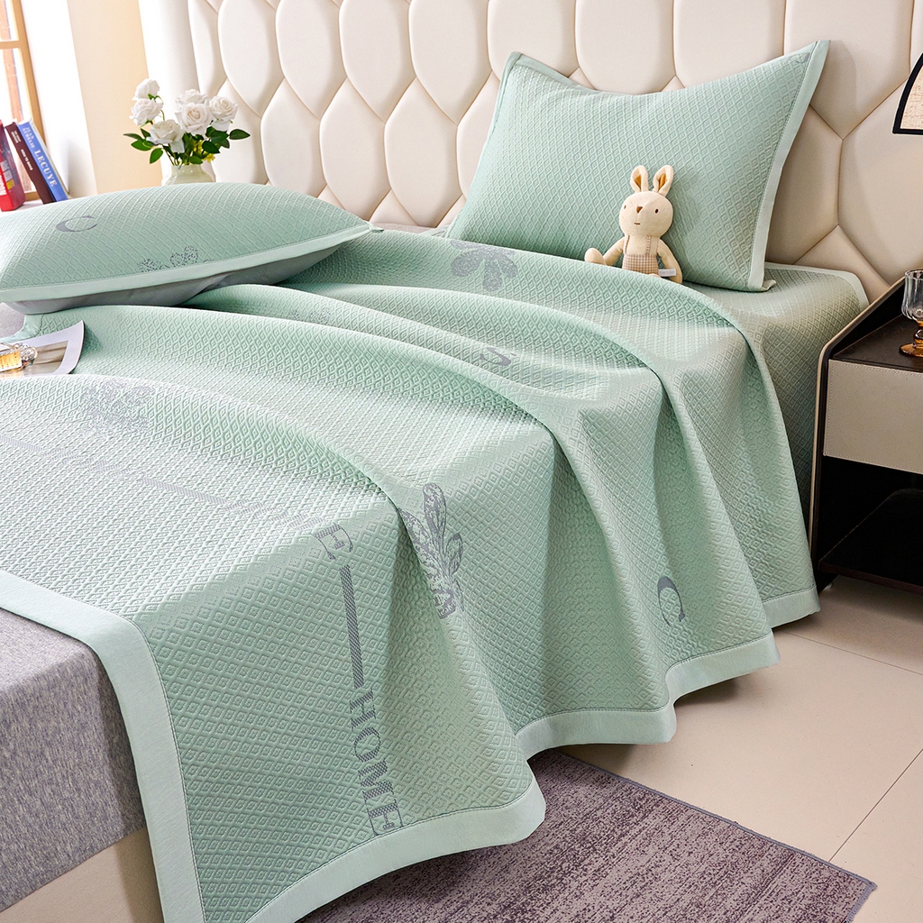 91家纺网 家纺一手货源 找家纺 梵克保罗 2026新款A类凉感豆豆席平铺款凉席席子-落叶 平铺款-落叶绿色