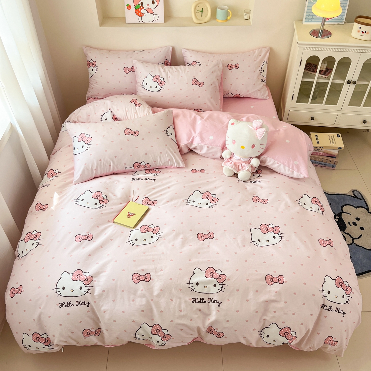 91家纺网 家纺一手货源 找家纺 孩子王家纺 2026新款卡通A类全棉纯棉正版授权小版三丽鸥系列四件套（含防伪码） 甜糯凯蒂