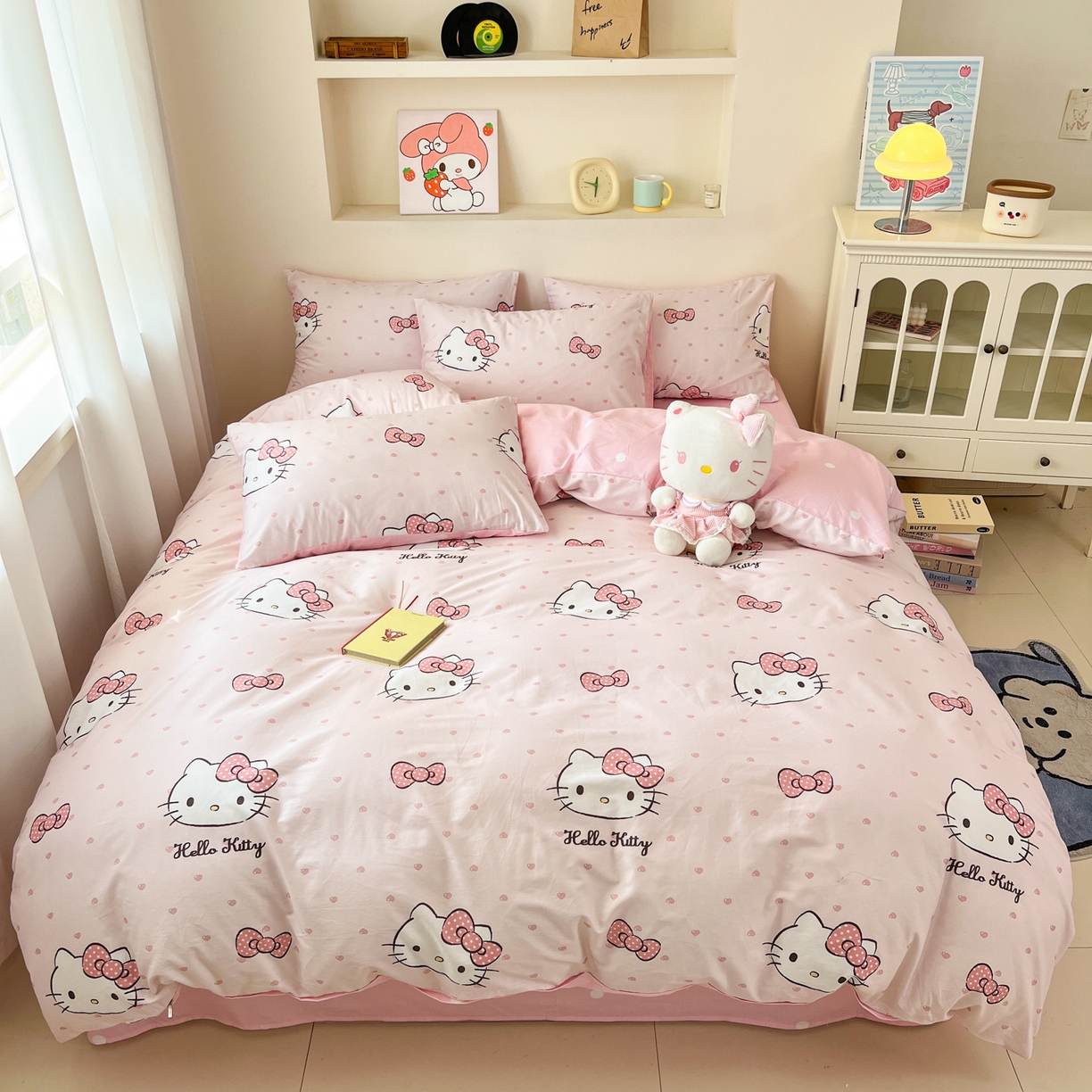 91家纺网 家纺一手货源 找家纺 孩子王家纺 2026新款卡通A类全棉纯棉正版授权小版三丽鸥系列四件套（含防伪码） 甜糯凯蒂