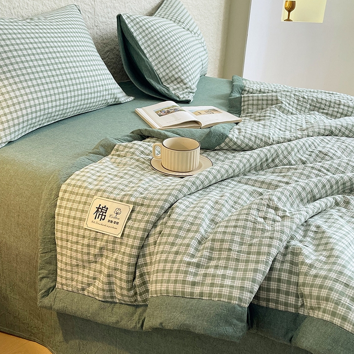 91家纺网 家纺一手货源 找家纺 宝士康家纺 2026新款10A抗菌水洗棉新疆棉花被绗缝款 单夏被/夏被四件套 棉花被-绿小格