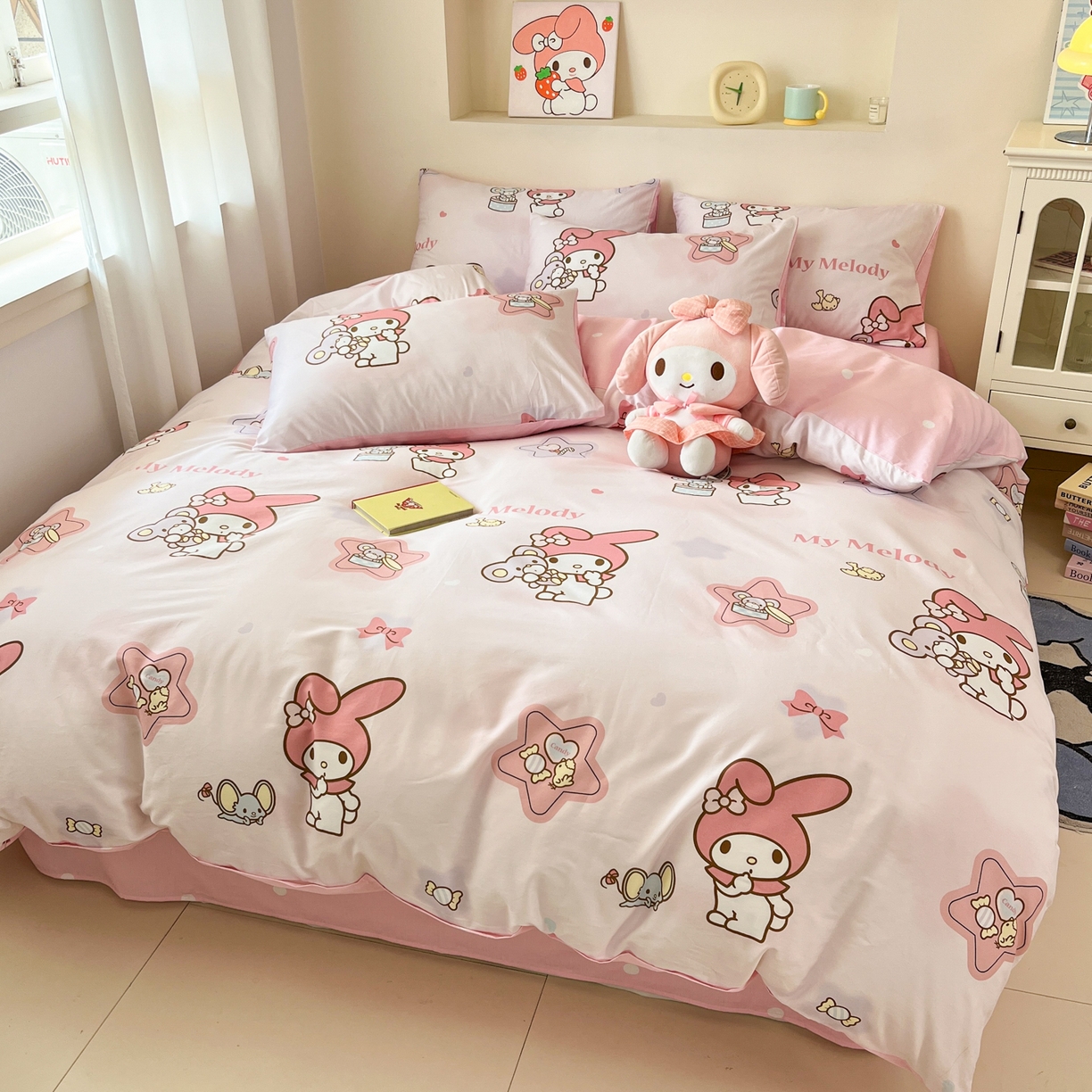 91家纺网 家纺一手货源 找家纺 孩子王家纺 2026新款卡通A类全棉纯棉正版授权小版三丽鸥系列四件套（含防伪码） 纯真美乐蒂