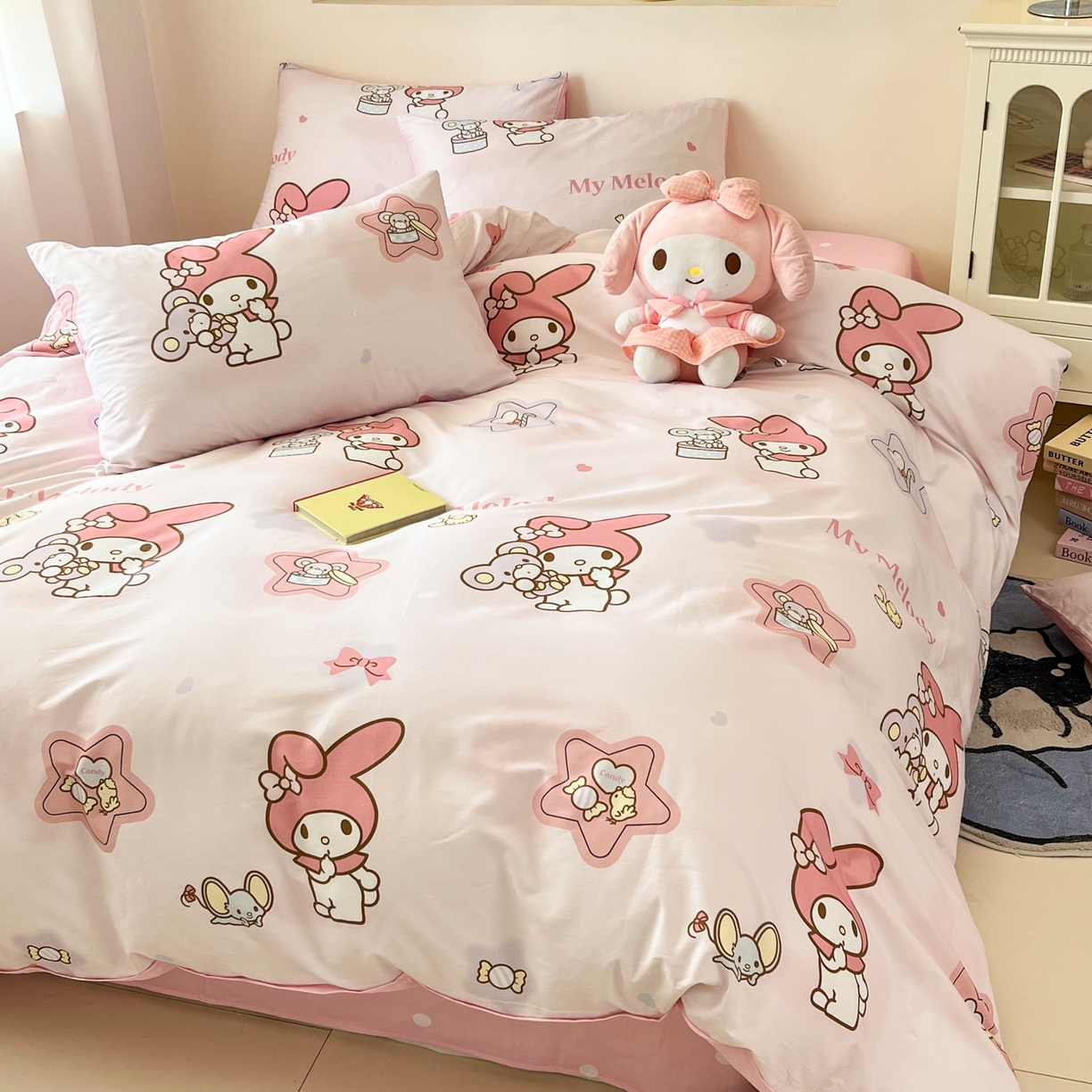 91家纺网 家纺一手货源 找家纺 孩子王家纺 2026新款卡通A类全棉纯棉正版授权小版三丽鸥系列四件套（含防伪码） 纯真美乐蒂