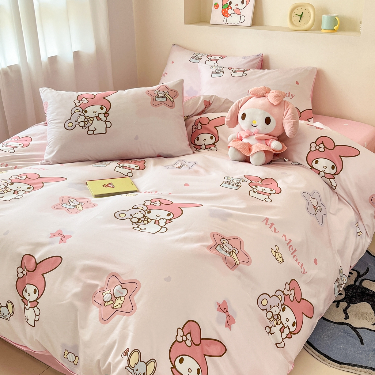 91家纺网 家纺一手货源 找家纺 孩子王家纺 2026新款卡通A类全棉纯棉正版授权小版三丽鸥系列四件套（含防伪码） 纯真美乐蒂