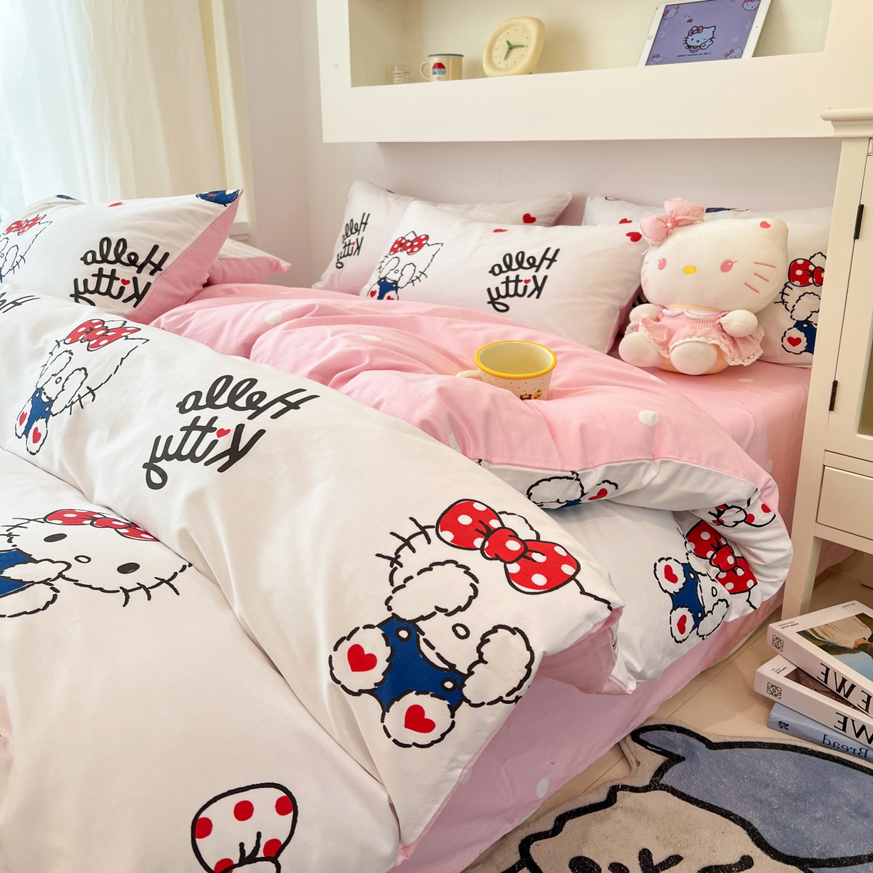 91家纺网 家纺一手货源 找家纺 孩子王家纺 2026新款卡通A类全棉纯棉正版授权小版三丽鸥系列四件套（含防伪码） 奶猫kt