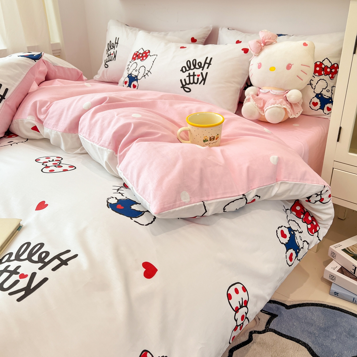 91家纺网 家纺一手货源 找家纺 孩子王家纺 2026新款卡通A类全棉纯棉正版授权小版三丽鸥系列四件套（含防伪码） 奶猫kt