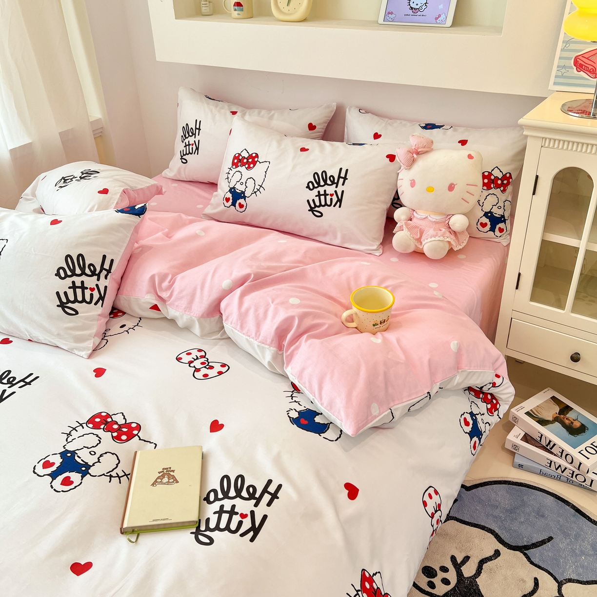 91家纺网 家纺一手货源 找家纺 孩子王家纺 2026新款卡通A类全棉纯棉正版授权小版三丽鸥系列四件套（含防伪码） 奶猫kt