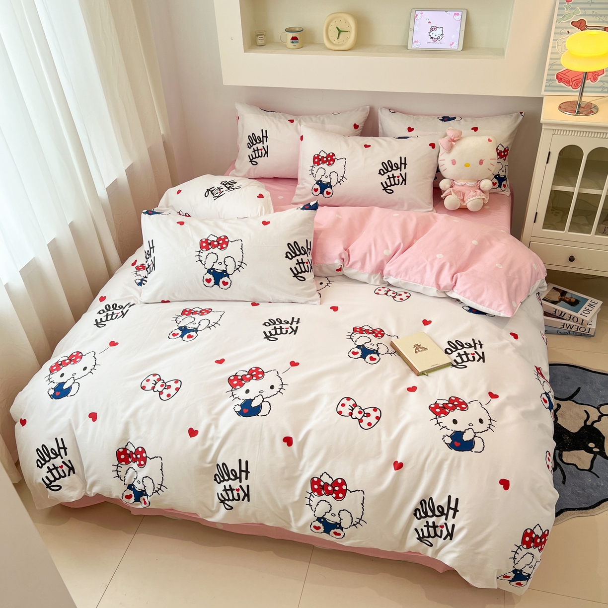 91家纺网 家纺一手货源 找家纺 孩子王家纺 2026新款卡通A类全棉纯棉正版授权小版三丽鸥系列四件套（含防伪码） 奶猫kt