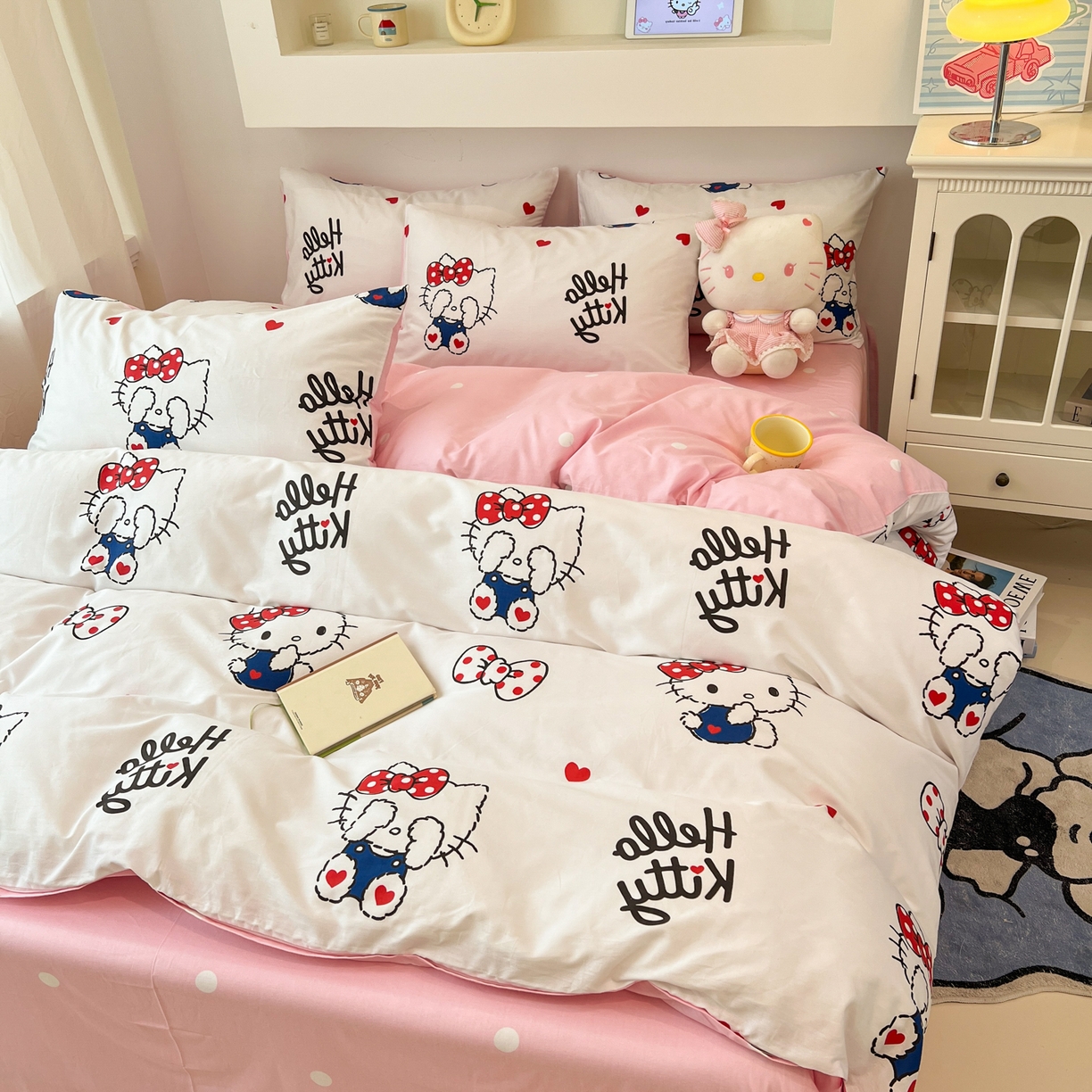 91家纺网 家纺一手货源 找家纺 孩子王家纺 2026新款卡通A类全棉纯棉正版授权小版三丽鸥系列四件套（含防伪码） 奶猫kt