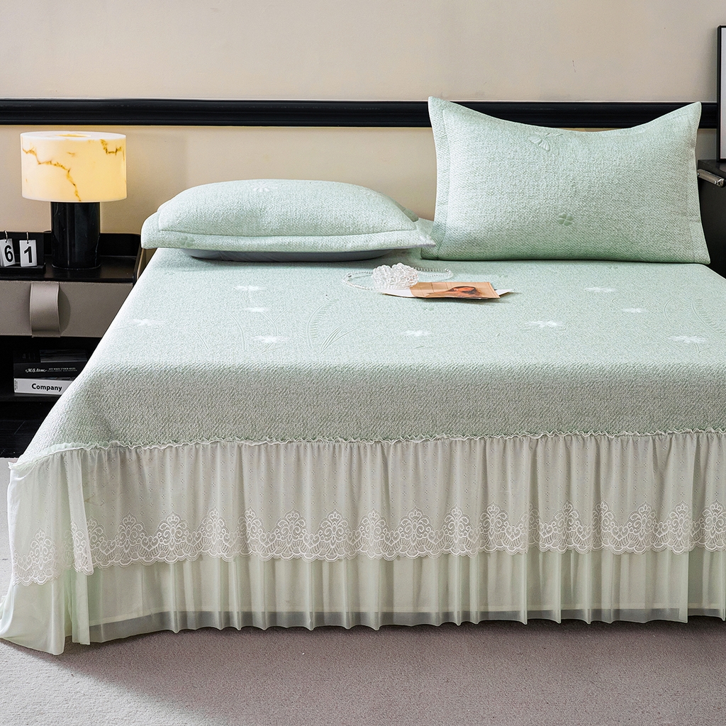 91家纺网 家纺一手货源 找家纺 梵克保罗 2026新款A类凉感豆豆席床单款凉席席子-雾里看花 床单款-雾里看花绿色