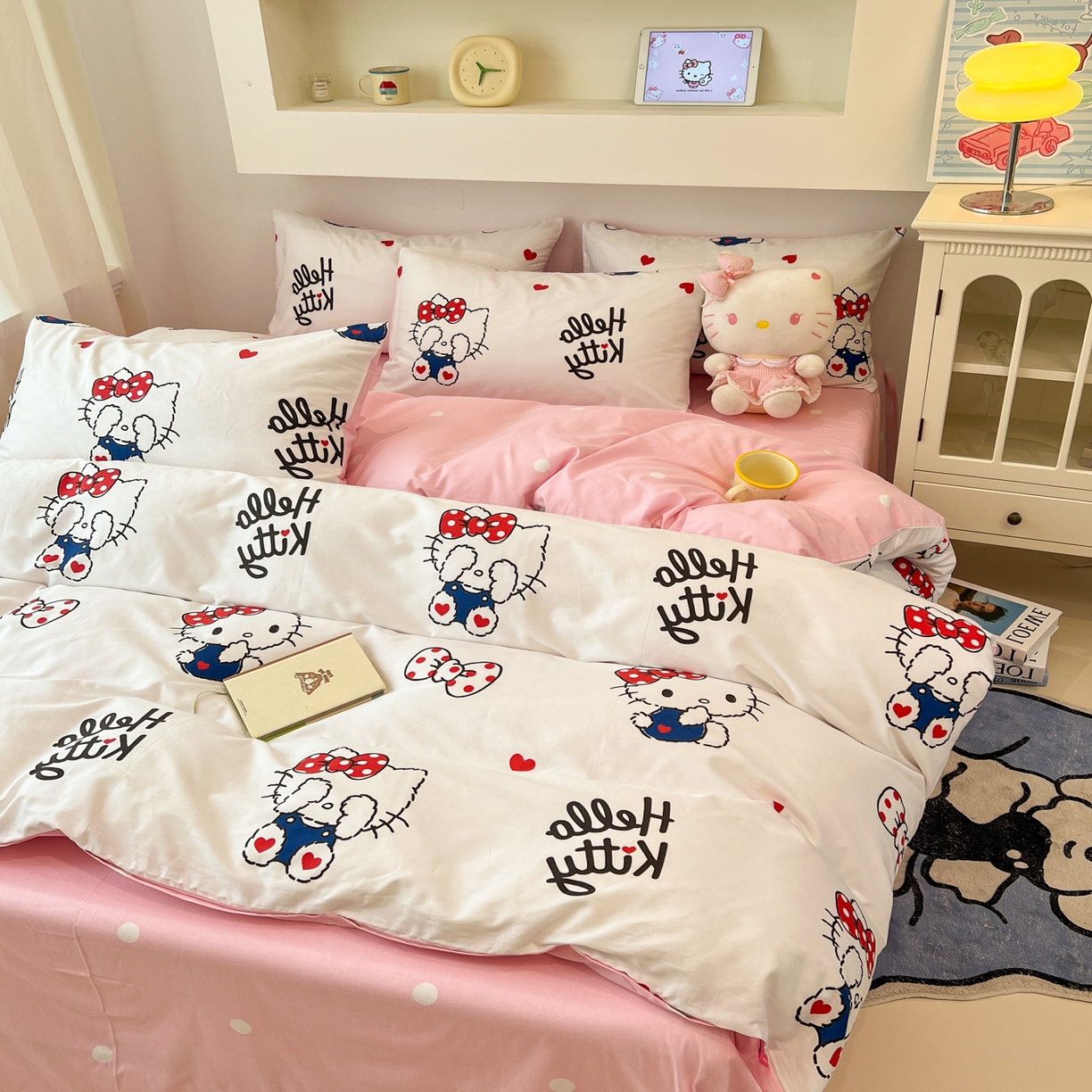 91家纺网 家纺一手货源 找家纺 孩子王家纺 2026新款卡通A类全棉纯棉正版授权小版三丽鸥系列四件套（含防伪码） 奶猫kt