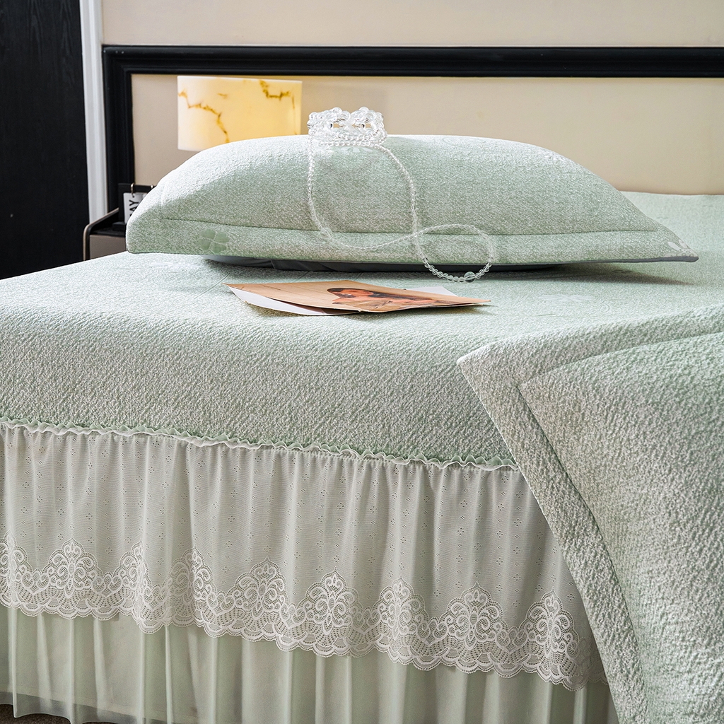 91家纺网 家纺一手货源 找家纺 梵克保罗 2026新款A类凉感豆豆席床单款凉席席子-雾里看花 床单款-雾里看花绿色