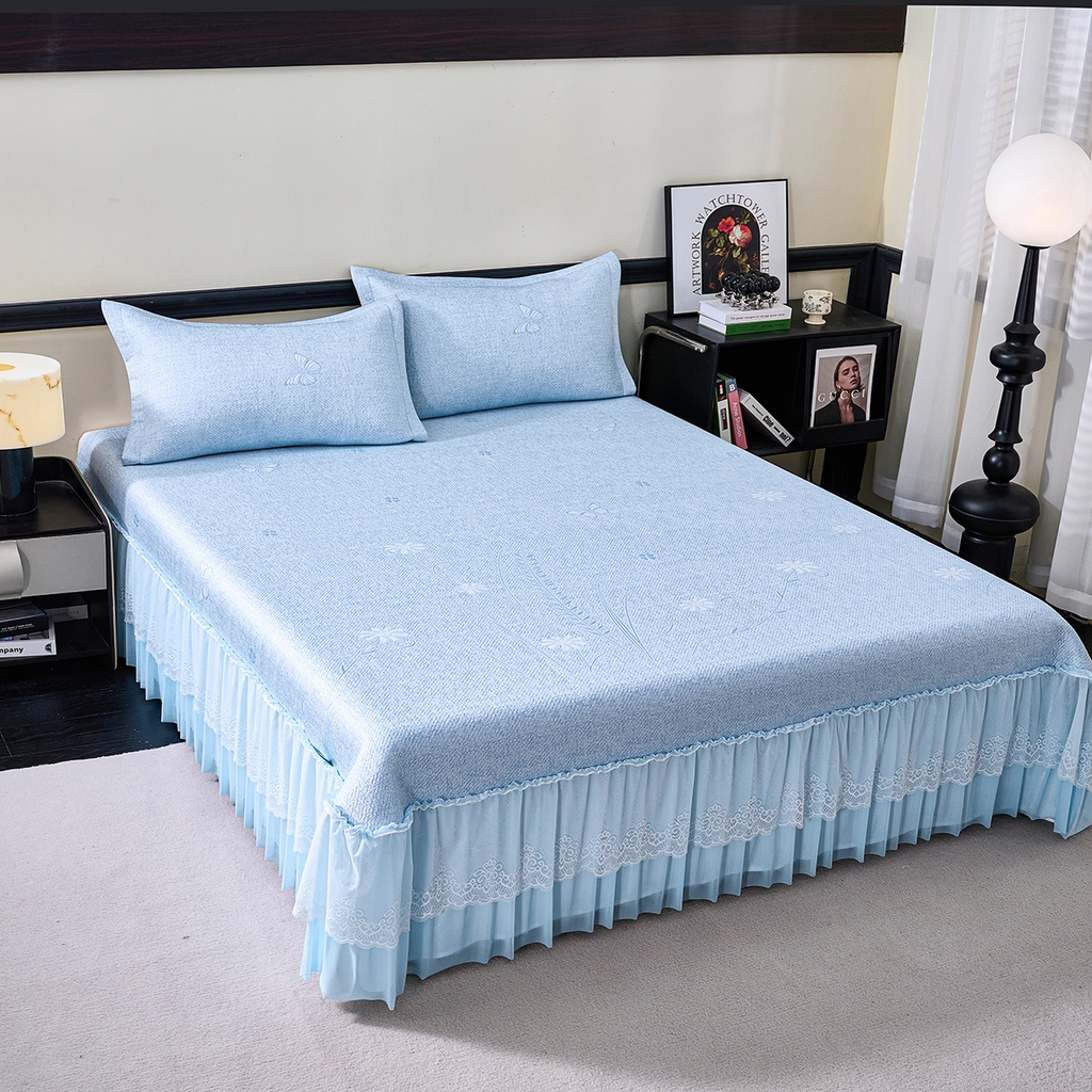 91家纺网 家纺一手货源 找家纺 梵克保罗 2026新款A类凉感豆豆席床单款凉席席子-雾里看花 床单款-雾里看花蓝色