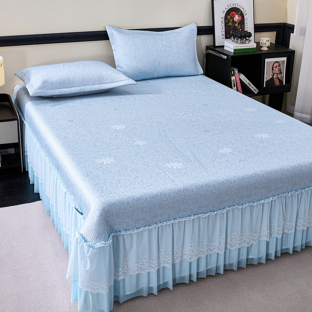 91家纺网 家纺一手货源 找家纺 梵克保罗 2026新款A类凉感豆豆席床单款凉席席子-雾里看花 床单款-雾里看花蓝色