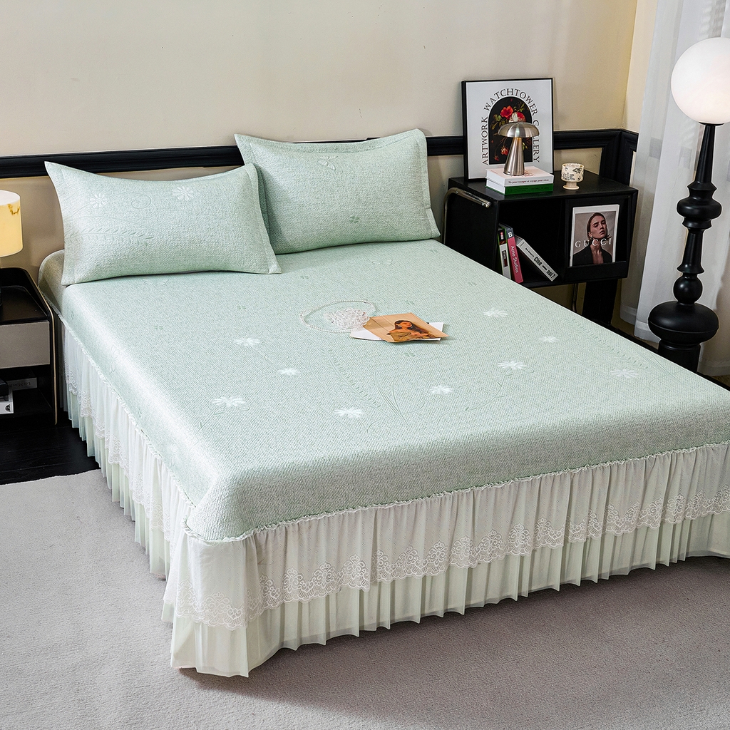 91家纺网 家纺一手货源 找家纺 梵克保罗 2026新款A类凉感豆豆席床单款凉席席子-雾里看花 床单款-雾里看花绿色