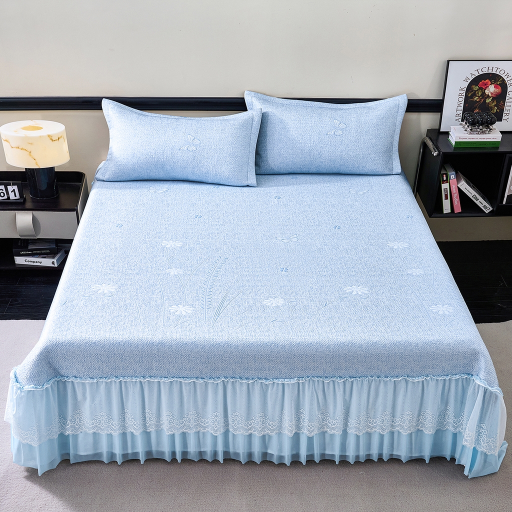 91家纺网 家纺一手货源 找家纺 梵克保罗 2026新款A类凉感豆豆席床单款凉席席子-雾里看花 床单款-雾里看花蓝色