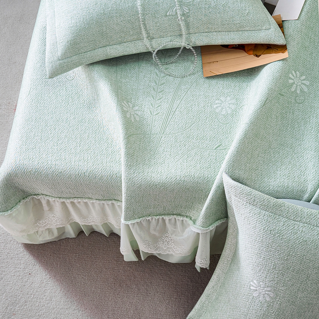 91家纺网 家纺一手货源 找家纺 梵克保罗 2026新款A类凉感豆豆席床单款凉席席子-雾里看花 床单款-雾里看花绿色