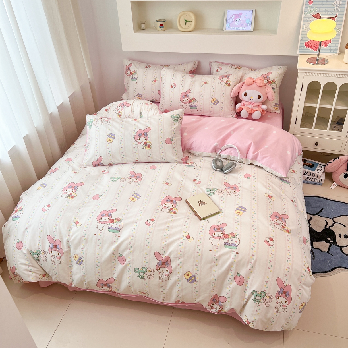 91家纺网 家纺一手货源 找家纺 孩子王家纺 2026新款卡通A类全棉纯棉正版授权小版三丽鸥系列四件套（含防伪码） 俏皮美乐蒂