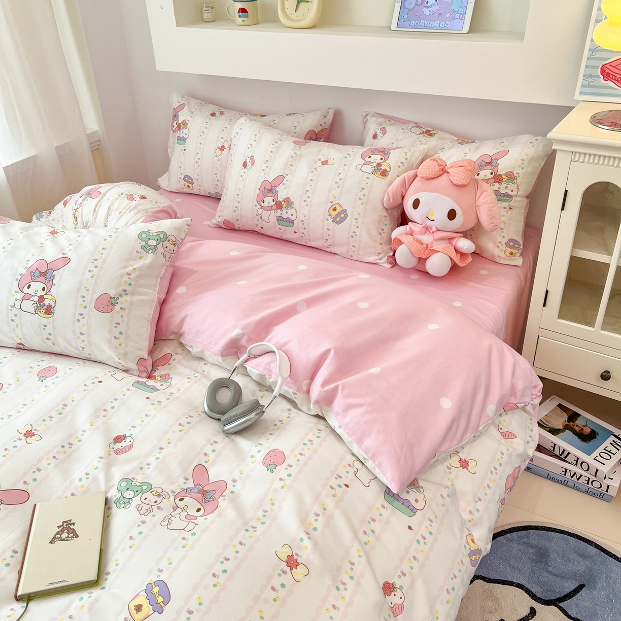 91家纺网 家纺一手货源 找家纺 孩子王家纺 2026新款卡通A类全棉纯棉正版授权小版三丽鸥系列四件套（含防伪码） 俏皮美乐蒂