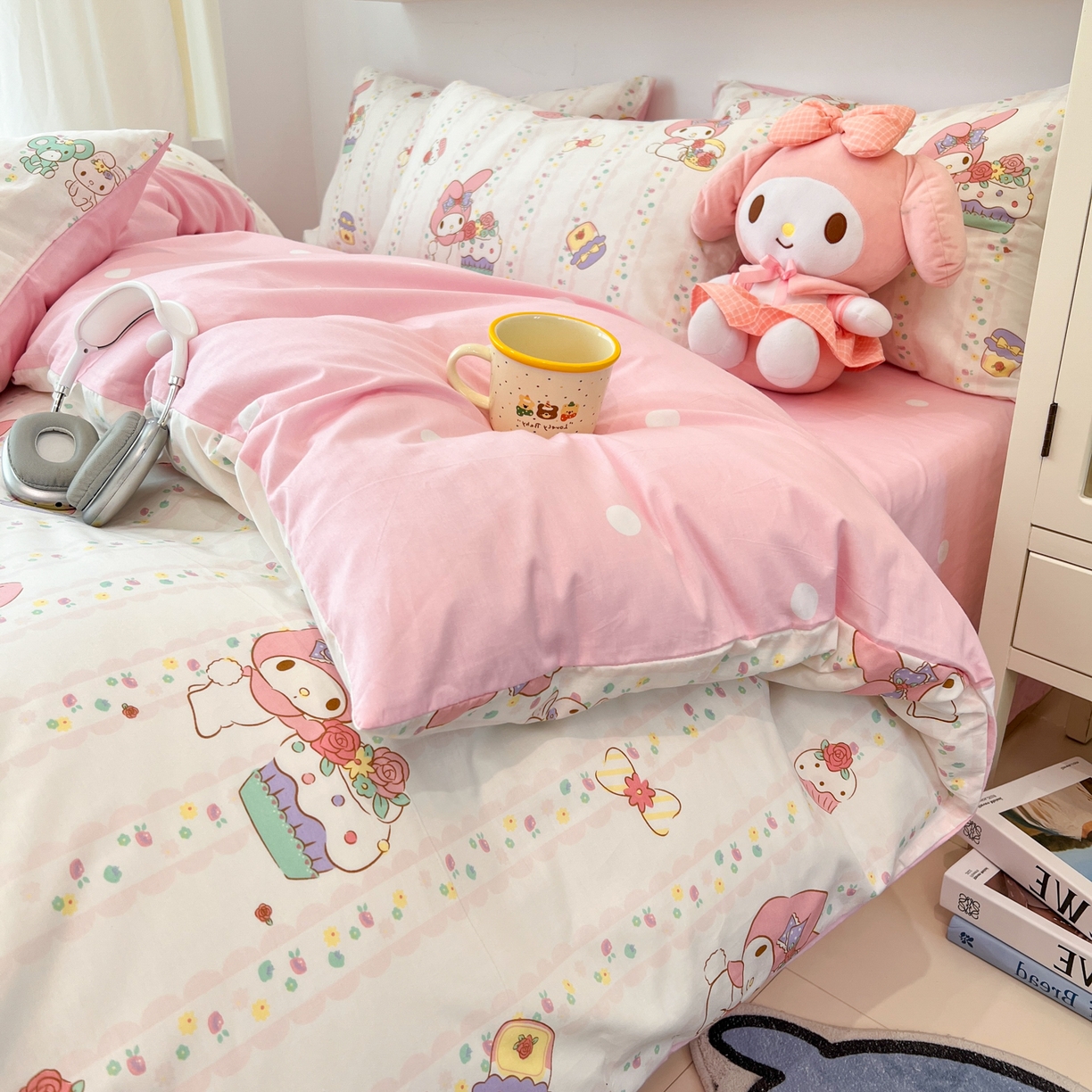 91家纺网 家纺一手货源 找家纺 孩子王家纺 2026新款卡通A类全棉纯棉正版授权小版三丽鸥系列四件套（含防伪码） 俏皮美乐蒂