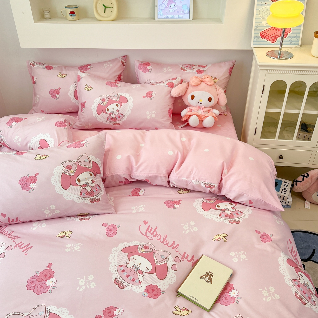 91家纺网 家纺一手货源 找家纺 孩子王家纺 2026新款卡通A类全棉纯棉正版授权小版三丽鸥系列四件套（含防伪码） 晚安美乐蒂