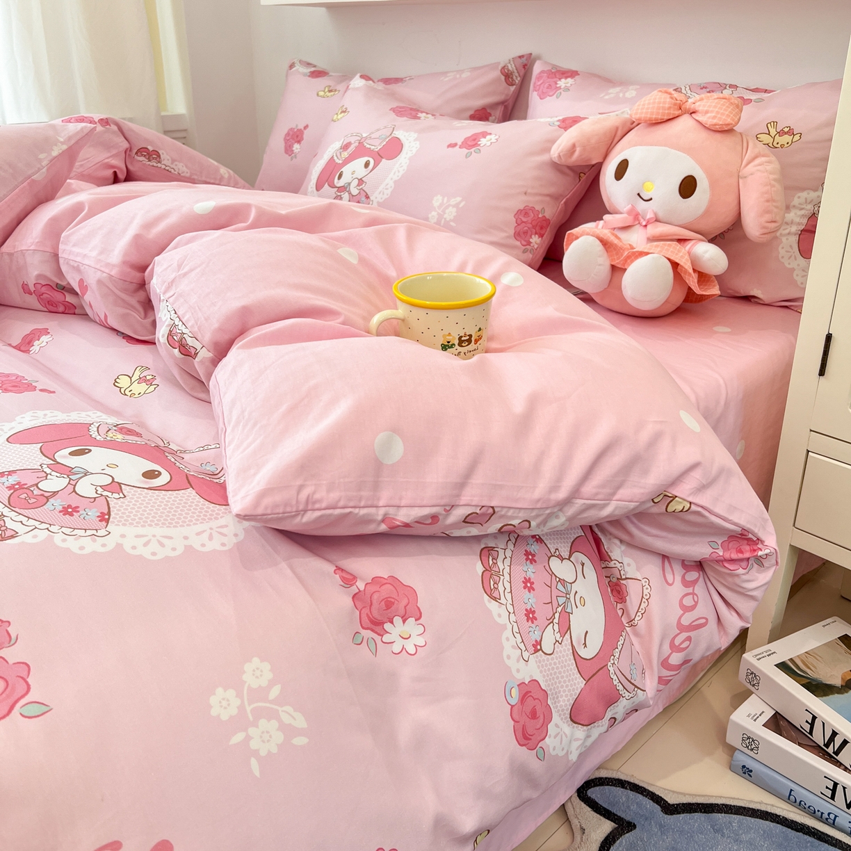 91家纺网 家纺一手货源 找家纺 孩子王家纺 2026新款卡通A类全棉纯棉正版授权小版三丽鸥系列四件套（含防伪码） 晚安美乐蒂