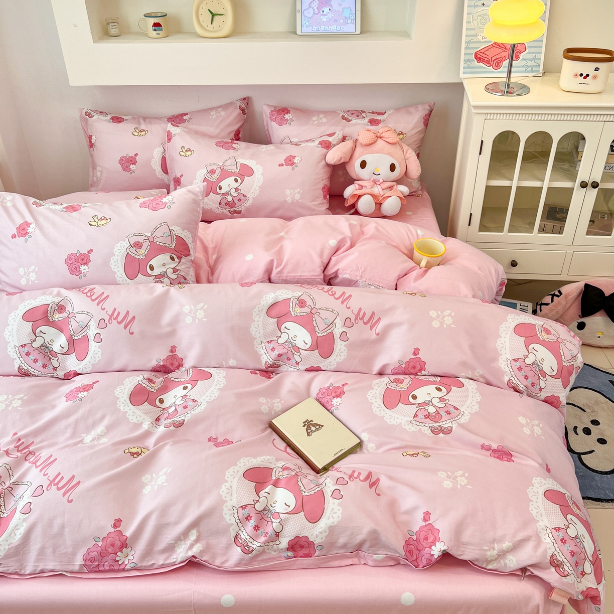 91家纺网 家纺一手货源 找家纺 孩子王家纺 2026新款卡通A类全棉纯棉正版授权小版三丽鸥系列四件套（含防伪码） 晚安美乐蒂