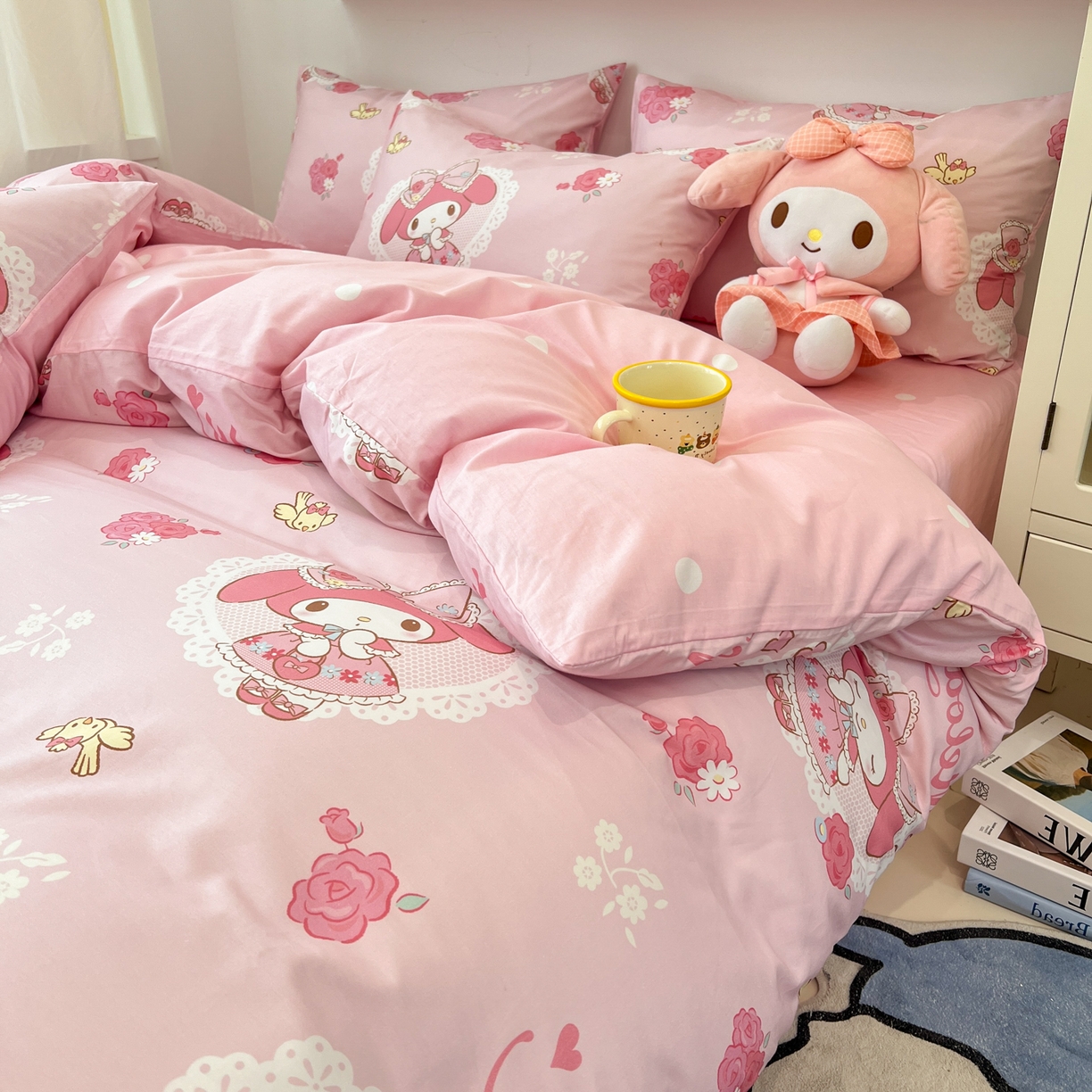 91家纺网 家纺一手货源 找家纺 孩子王家纺 2026新款卡通A类全棉纯棉正版授权小版三丽鸥系列四件套（含防伪码） 晚安美乐蒂