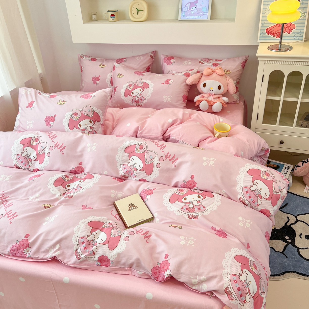 91家纺网 家纺一手货源 找家纺 孩子王家纺 2026新款卡通A类全棉纯棉正版授权小版三丽鸥系列四件套（含防伪码） 晚安美乐蒂