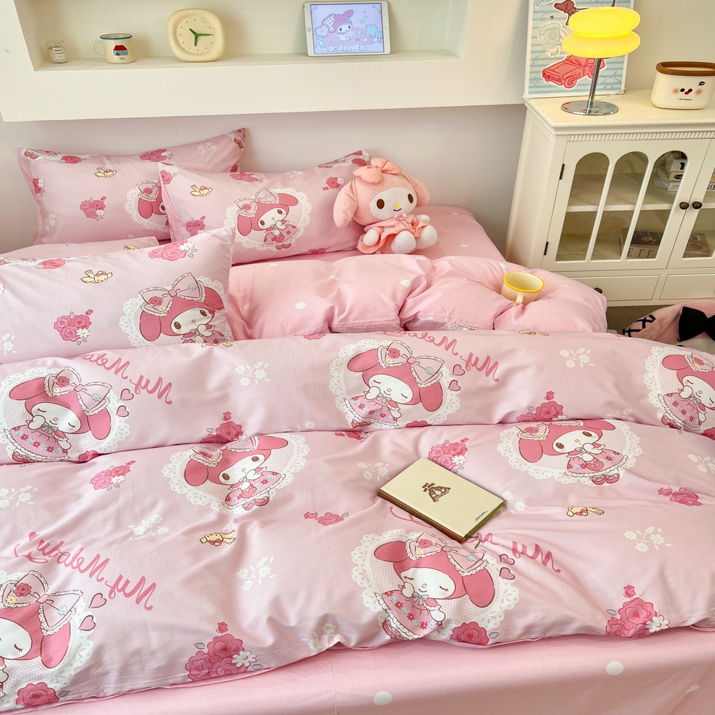 91家纺网 家纺一手货源 找家纺 孩子王家纺 2026新款卡通A类全棉纯棉正版授权小版三丽鸥系列四件套（含防伪码） 晚安美乐蒂