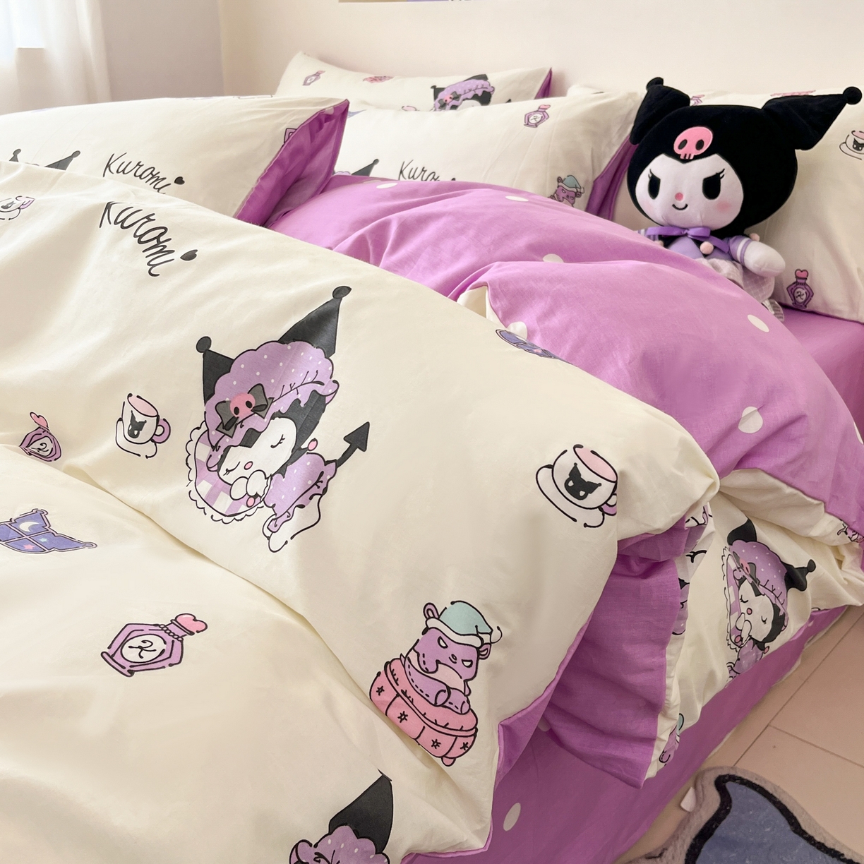 91家纺网 家纺一手货源 找家纺 孩子王家纺 2026新款卡通A类全棉纯棉正版授权小版三丽鸥系列四件套（含防伪码） 布丁库洛米