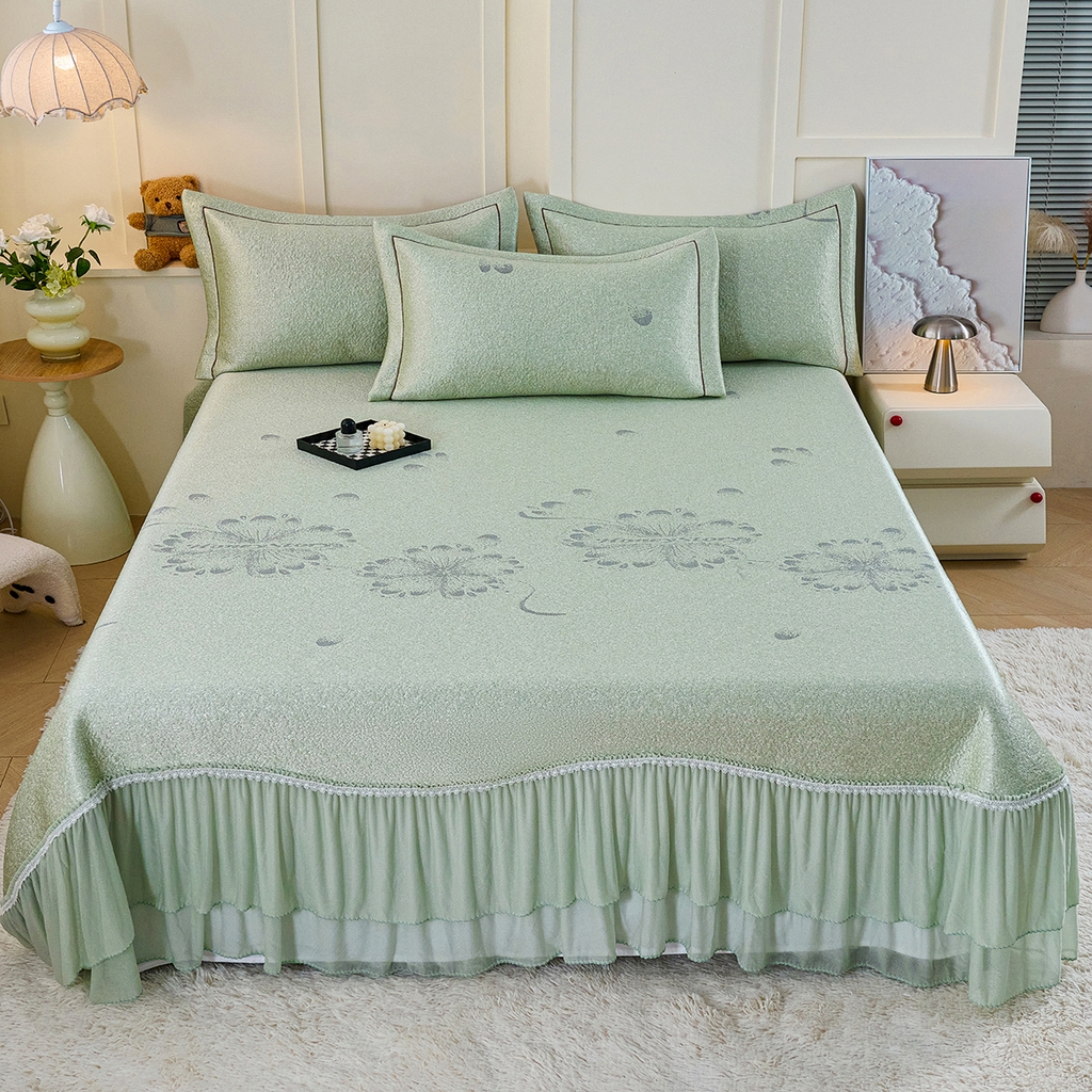 91家纺网 家纺一手货源 找家纺 梵克保罗 2026新款A类凉感豆豆席床单款凉席席子-水中花 床单款-水中花绿