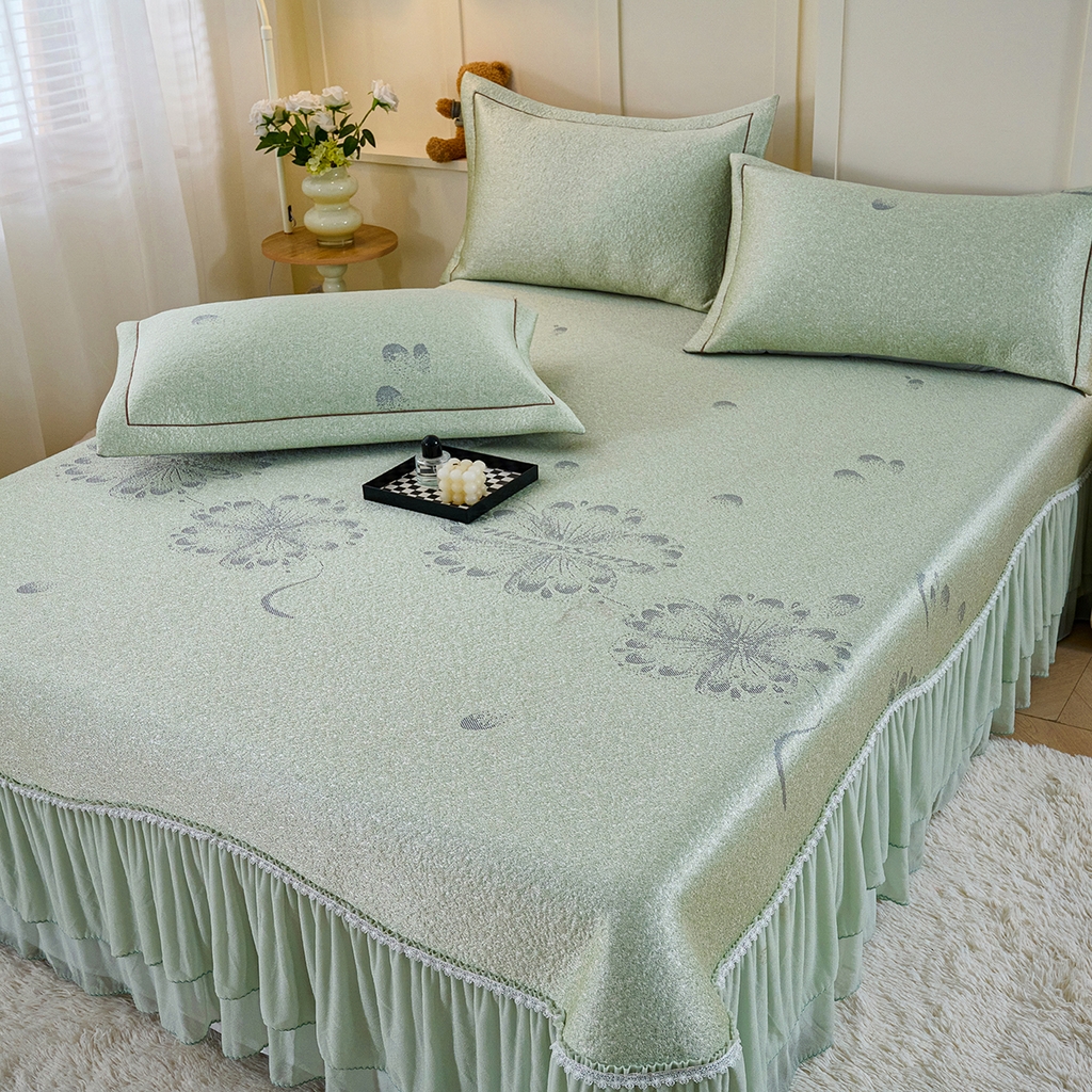 91家纺网 家纺一手货源 找家纺 梵克保罗 2026新款A类凉感豆豆席床单款凉席席子-水中花 床单款-水中花绿