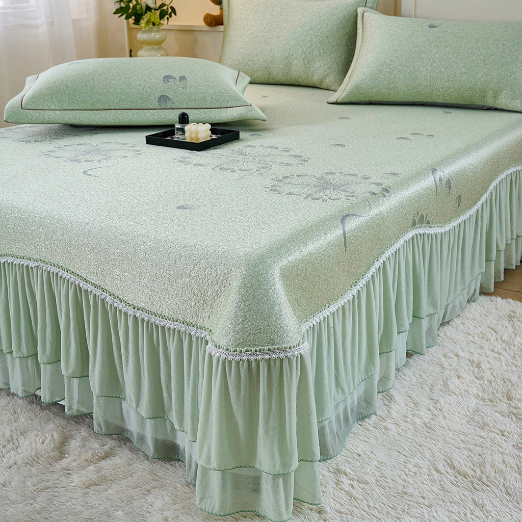 91家纺网 家纺一手货源 找家纺 梵克保罗 2026新款A类凉感豆豆席床单款凉席席子-水中花 床单款-水中花绿