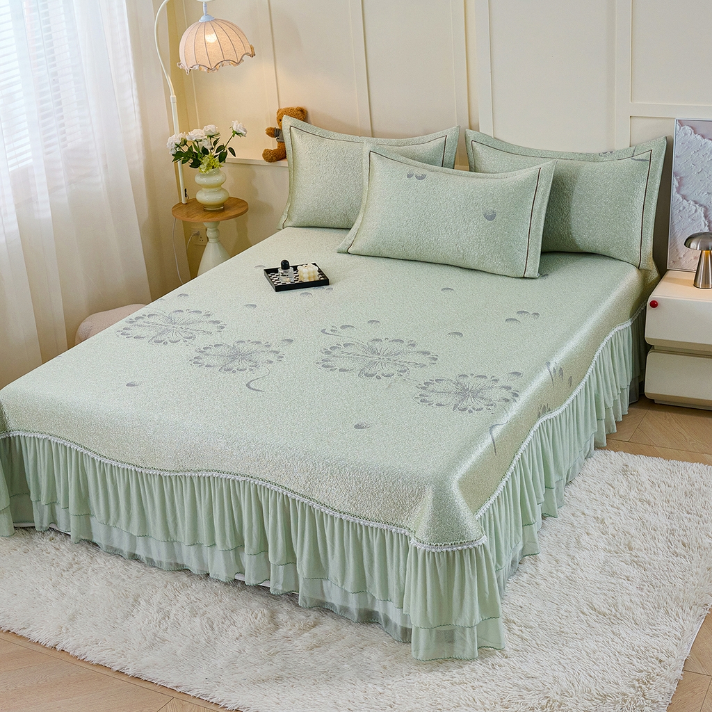 91家纺网 家纺一手货源 找家纺 梵克保罗 2026新款A类凉感豆豆席床单款凉席席子-水中花 床单款-水中花绿