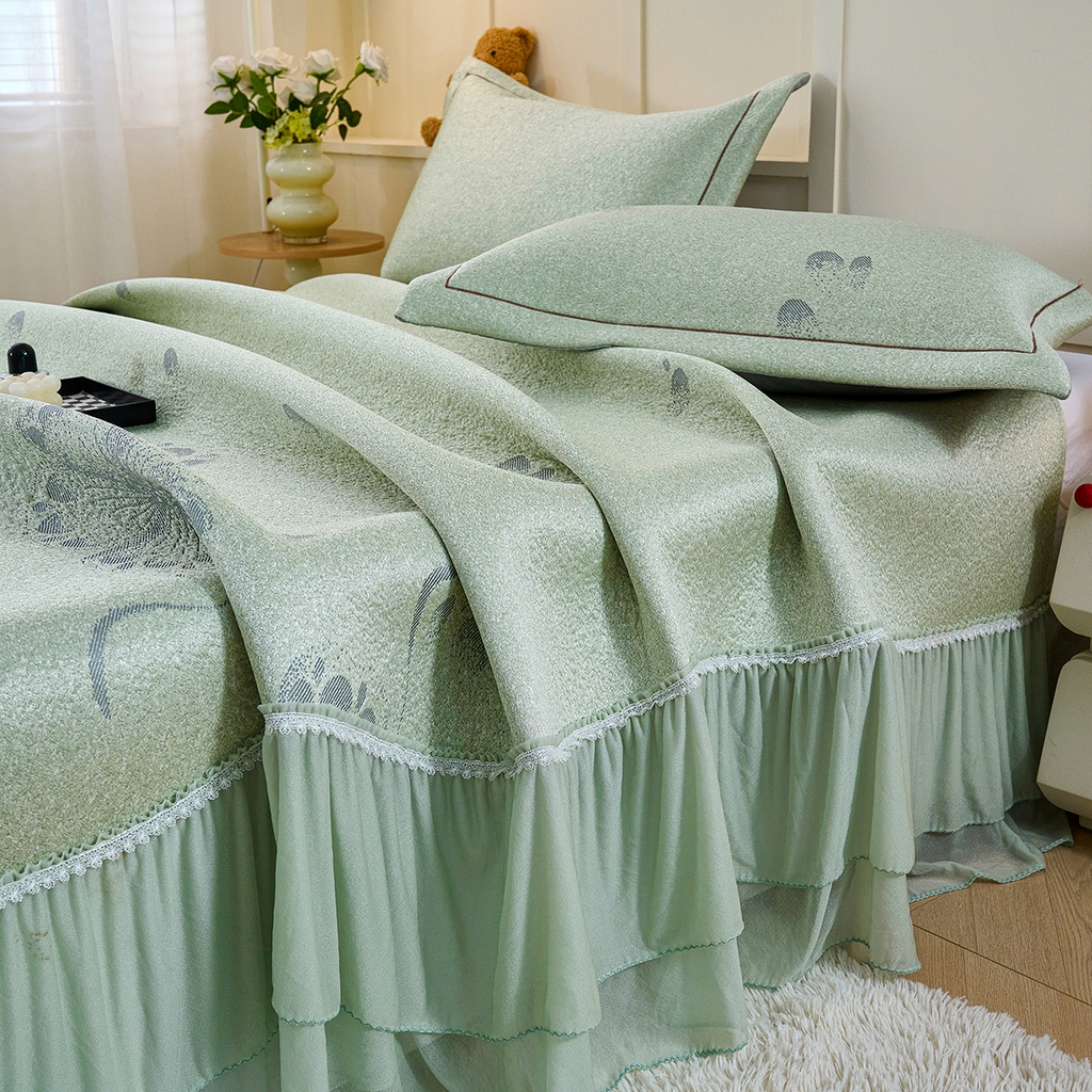 91家纺网 家纺一手货源 找家纺 梵克保罗 2026新款A类凉感豆豆席床单款凉席席子-水中花 床单款-水中花绿